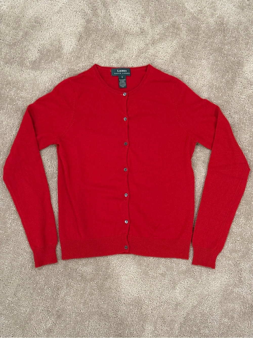 Lauren Ralph Lauren 100% Cashmere Button Down Cardigan in Candy Apple Red
